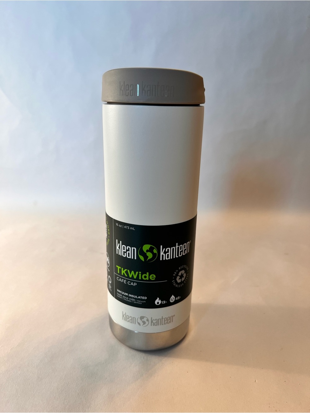 TKWide Insulated Travel Mug - White with Gray Cap
